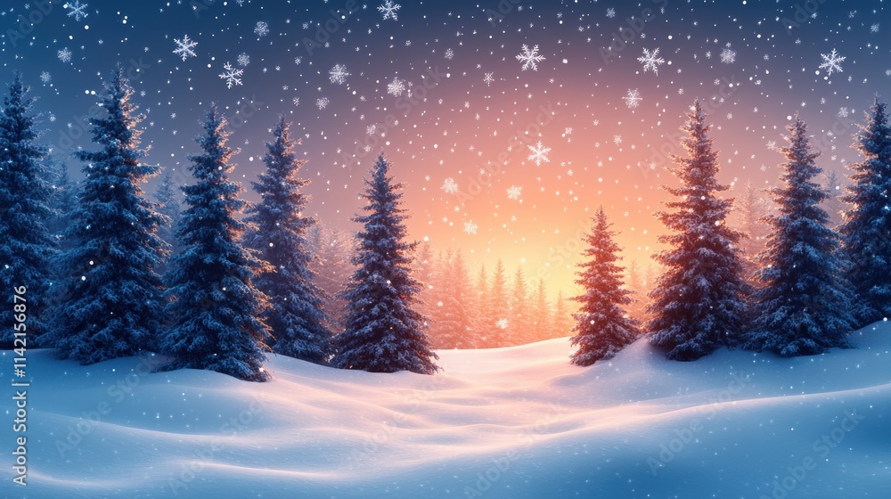 winter landscape with trees and snowflakes digital illustration winter landscape with trees and snowflakes digital illustration