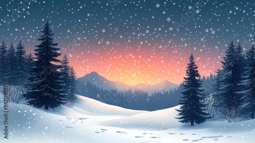 Wallpaper Mural winter landscape with trees and snowflakes digital illustration Torontodigital.ca