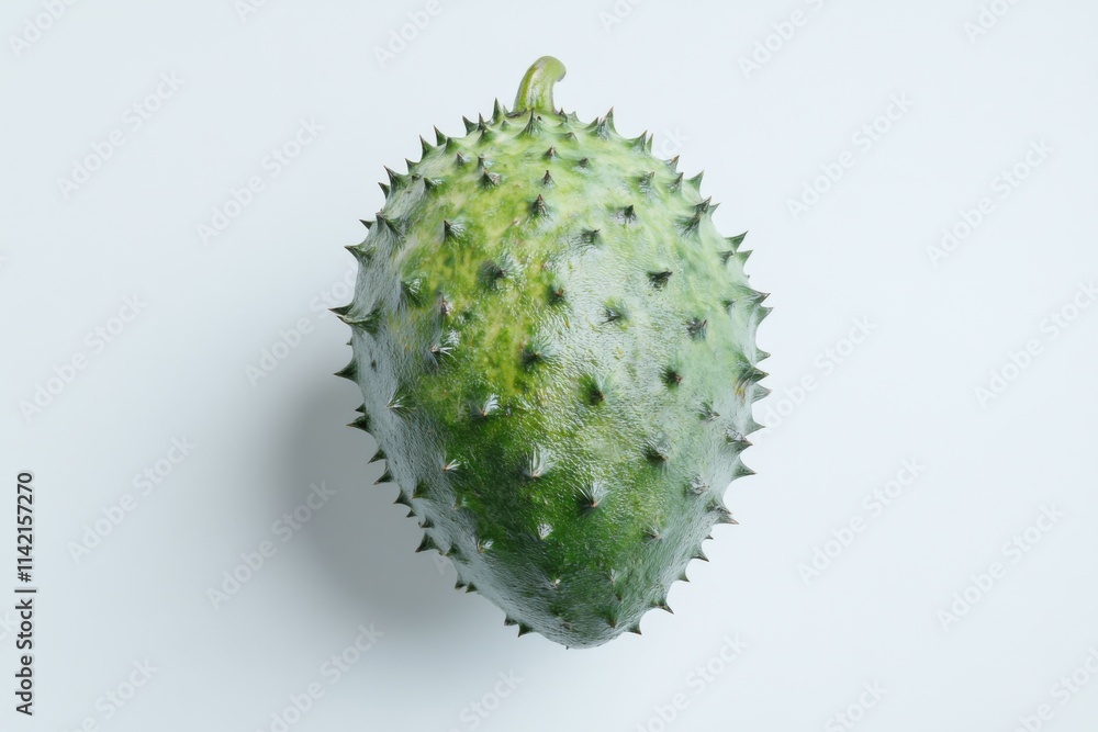 Soursop on white plain isolated, top view, clear contours Soursop on white plain isolated, top view, clear contours