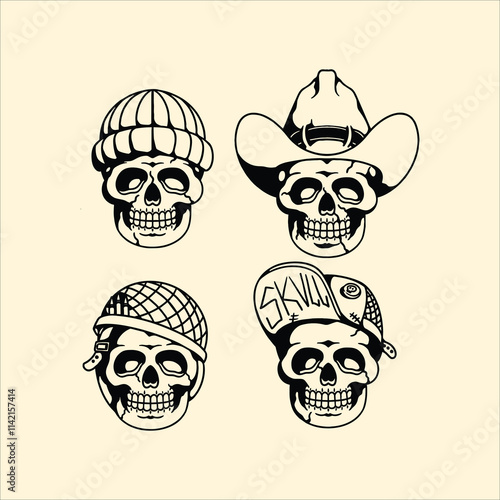 skulls traditional tattoo design set