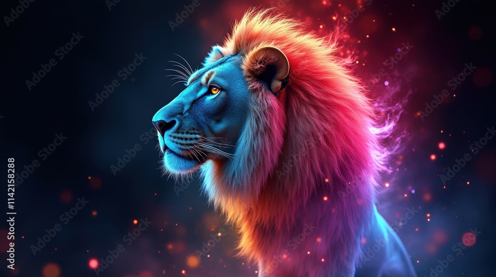 Fototapeta premium Majestic Lion in Light Paint Style