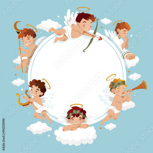 Whimsical Cherubic Angels in Clouds