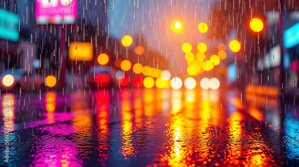 A digital background depicting a wet rainy scene in bright, vibrant colors, featuring drizzling rain and reflective surfaces, conveying a lively and energetic atmosphere A digital background depicting a wet rainy scene in bright, vibrant colors, featuring drizzling rain and reflective surfaces, conveying a lively and energetic atmosphere