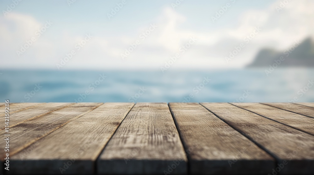 Serene Coastal Wooden Tabletop: Ocean View Serene Coastal Wooden Tabletop: Ocean View