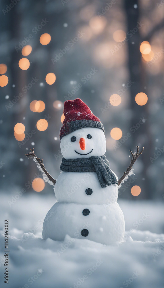 Snowman wearing a Christmas hat snowman outdoors nature vertical Snowman wearing a Christmas hat snowman outdoors nature vertical