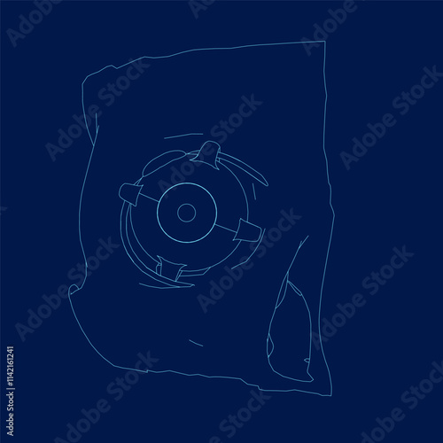 Human eye anatomy with skull contour, front view. Vector illustration