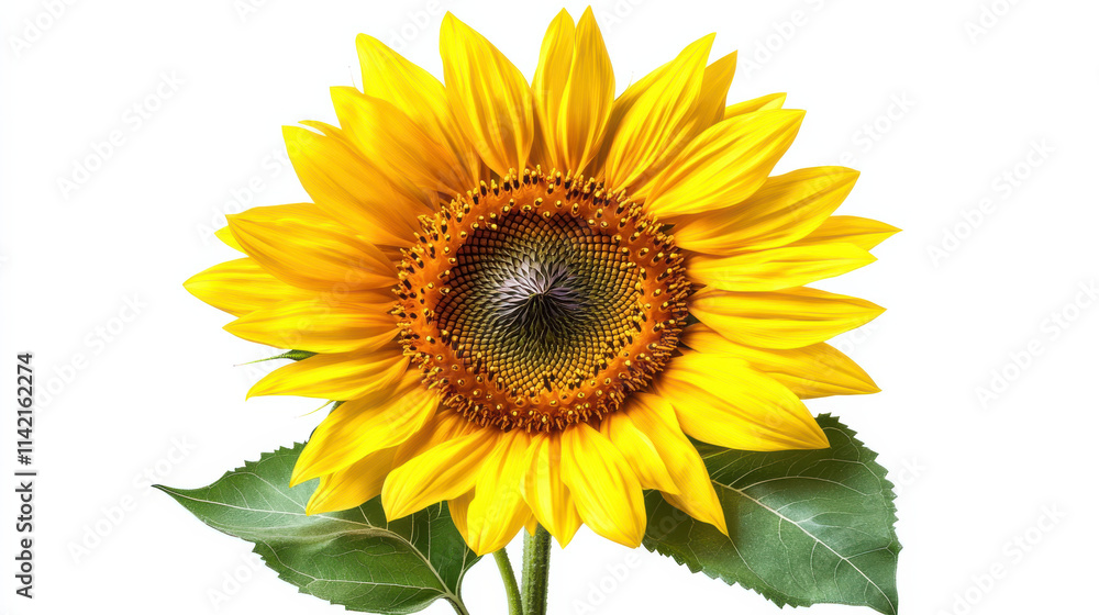 A sunflower with soft lavender petals, a golden yellow center with intricate texture, and bright teal leaves, isolated on a pure white background, ultra-detailed cut-out look with high contrast betwee A sunflower with soft lavender petals, a golden yellow center with intricate texture, and bright teal leaves, isolated on a pure white background, ultra-detailed cut-out look with high contrast betwee