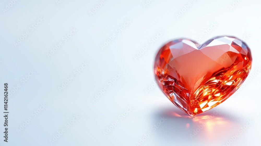 Clean and simple Valentine's Day background concept. A sparkling red crystal heart on a light background symbolizing love and affection.