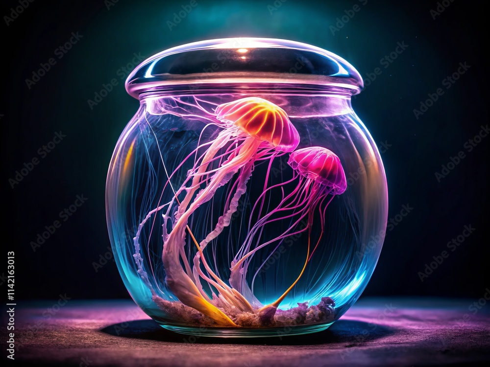 Jar Aquarium Jellyfish Silhouette Photography - Dark Mystical Underwater Scene Jar Aquarium Jellyfish Silhouette Photography - Dark Mystical Underwater Scene