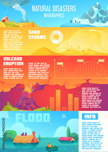 Infographic on Natural Disasters: Sand Storms, Volcanoes, Floods