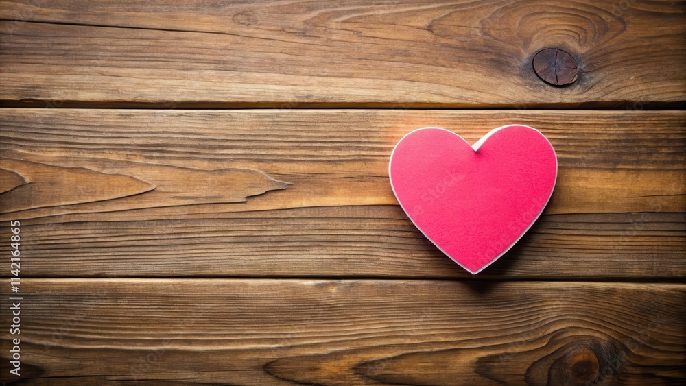Heart shape sticker on wooden desk Heart shape sticker on wooden desk