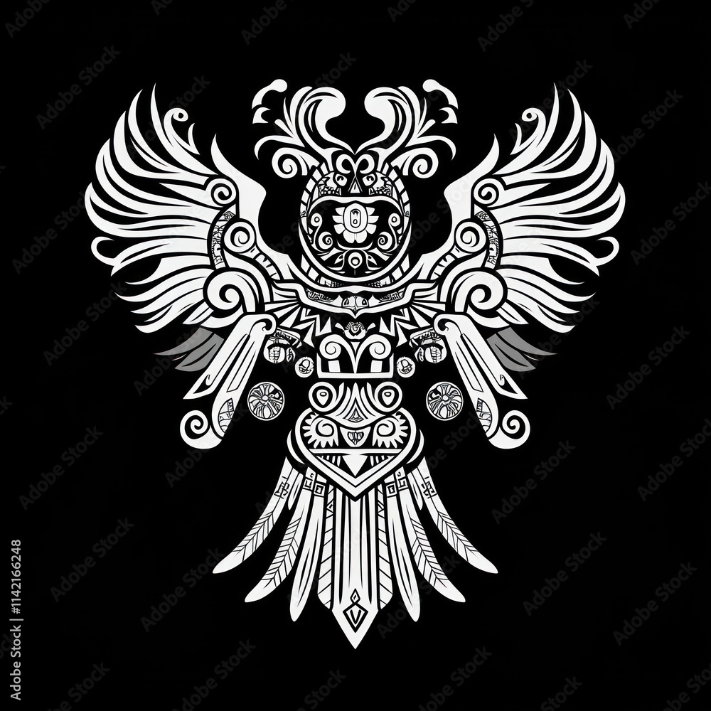 Fototapeta premium Ornate Aztec Style Bird Design With Wings