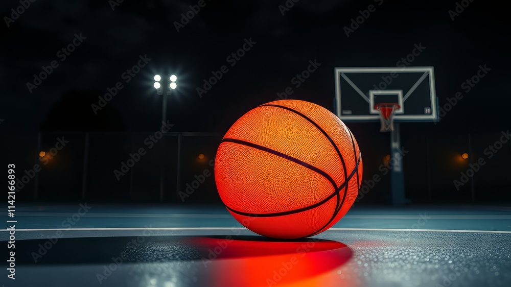Illuminated Basketball on Dark Court - Night Sky - AI Art Illuminated Basketball on Dark Court - Night Sky - AI Art