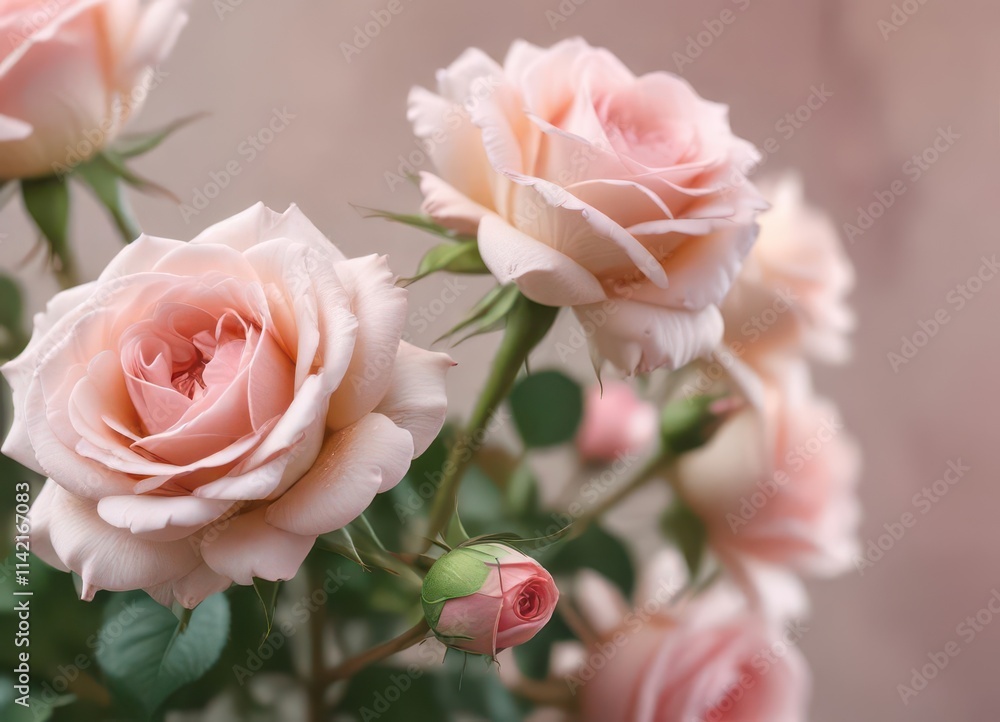 Soft blush pink roses, blurred dreamy background, pink, light pink, closeup Soft blush pink roses, blurred dreamy background, pink, light pink, closeup