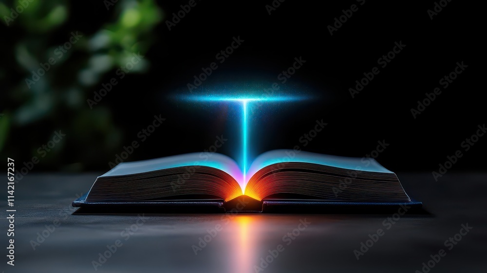 3D General knowledge book with holographic AR augmented reality images appearing from its pages, symbol of modern interactive learning, clean tech inspired backdrop 3D General knowledge book with holographic AR augmented reality images appearing from its pages, symbol of modern interactive learning, clean tech inspired backdrop