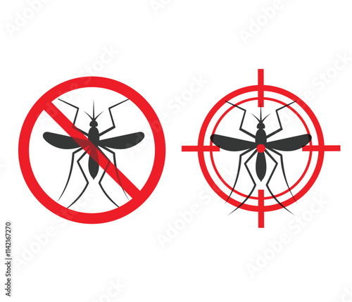 Warning prohibited mosquitoes sign and target stock illustration