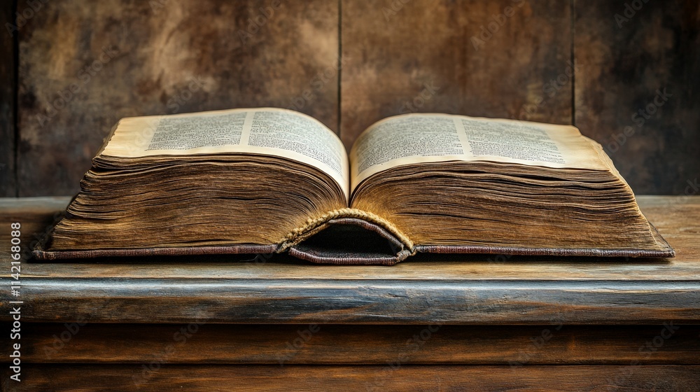 Open Book on Wooden Table in a Cozy Library Setting Open Book on Wooden Table in a Cozy Library Setting