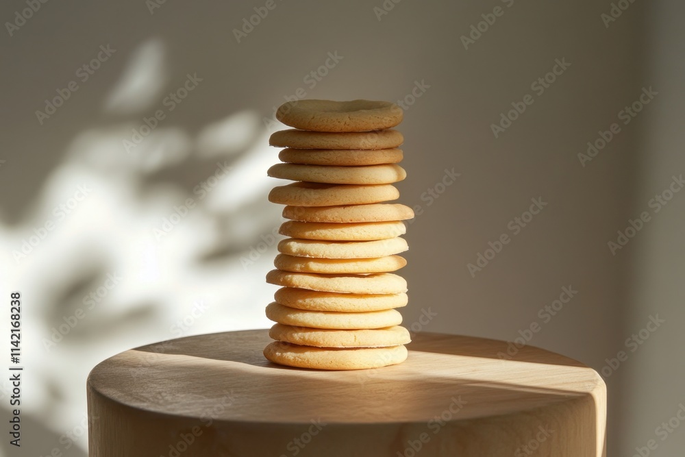 A Stack of Golden Brown Butter Cookies on Wood A Stack of Golden Brown Butter Cookies on Wood