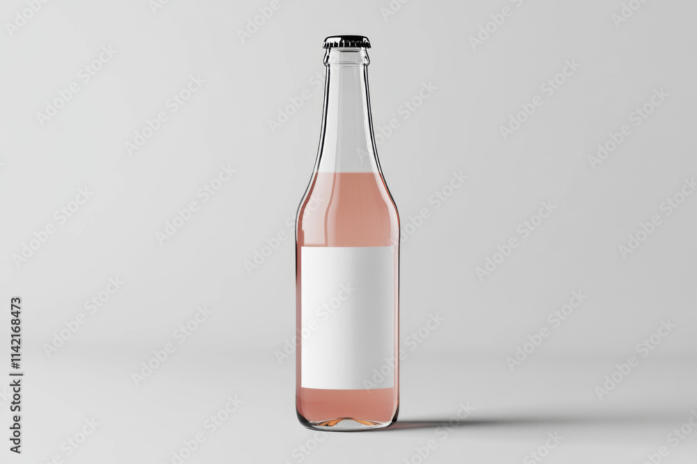 Fototapeta premium Clear longneck beer bottle mockup with blank label. light grey background