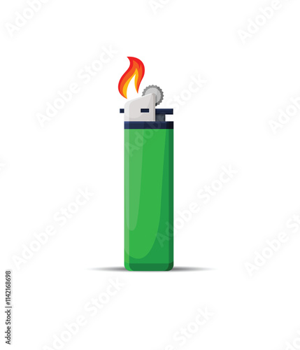 Plastic Cigarette Lighter with Fire Vector Illustration stock illustration