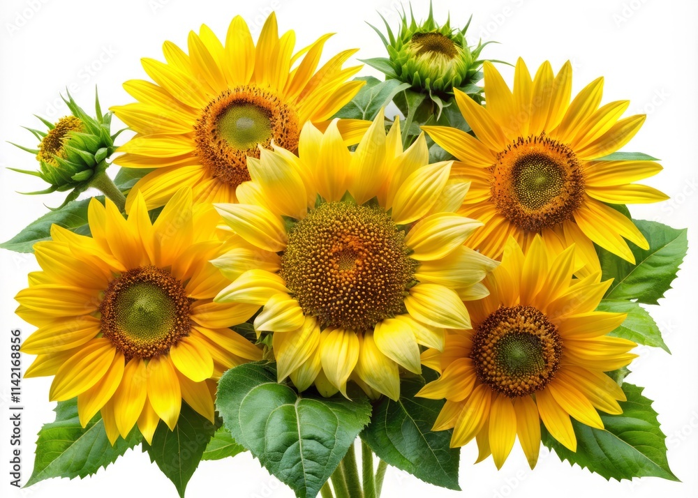 Vibrant Yellow Sunflowers Bouquet - High-Resolution Photo, Eye-Level Close-Up Vibrant Yellow Sunflowers Bouquet - High-Resolution Photo, Eye-Level Close-Up