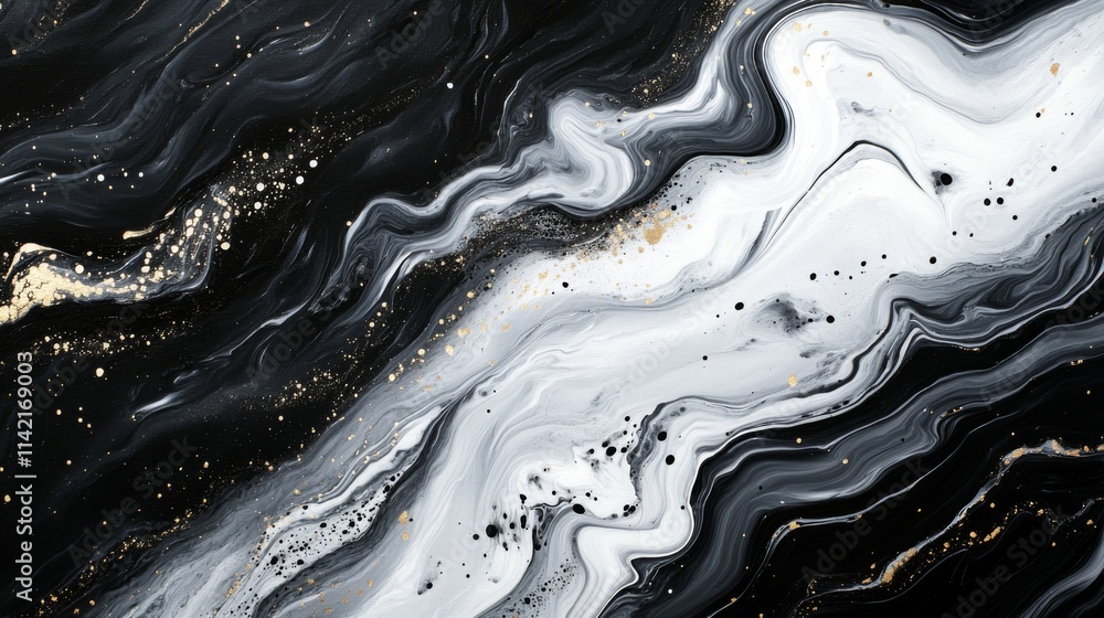 Abstract Black White Gold Swirling Paint Design Abstract Black White Gold Swirling Paint Design