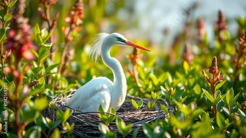 Nesting Great Egret at Pinckney Island Refuge - Watercolor Botanicals photo