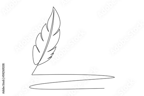 Bird feather continuous one line drawing of feather isolated outline flat vector illustration