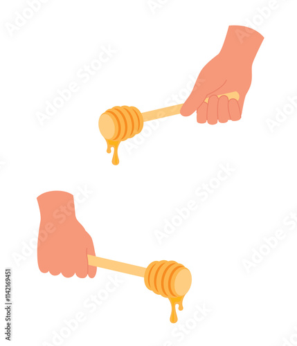 Honey dripping to a honey dipper isolated on a white background