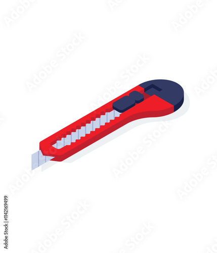 Isometric red Box cutter knife isolated on white background vector illustration stock illustration