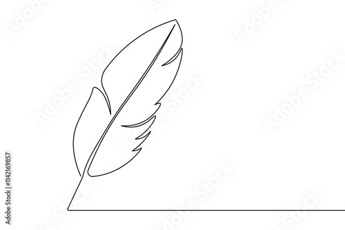 Bird feather continuous one line drawing of feather isolated outline flat vector illustration