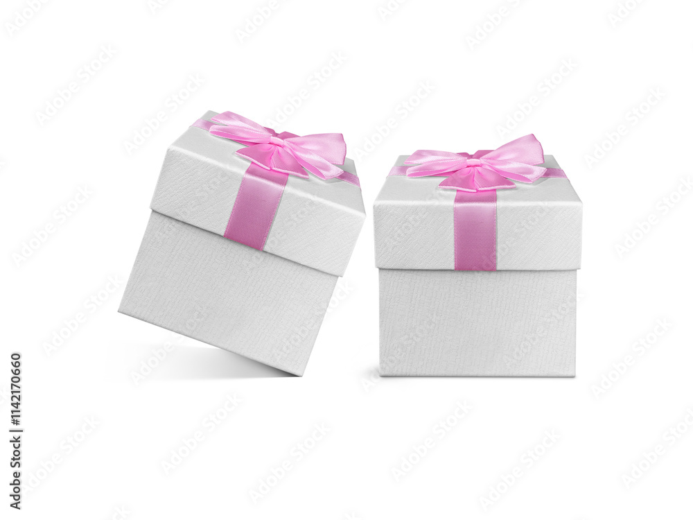 Obraz premium White gift box tied with pink bow PNG transparent.