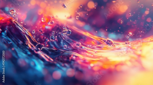 Dynamic abstract water waves vibrant colors digital art fluid environment close-up view visual harmony