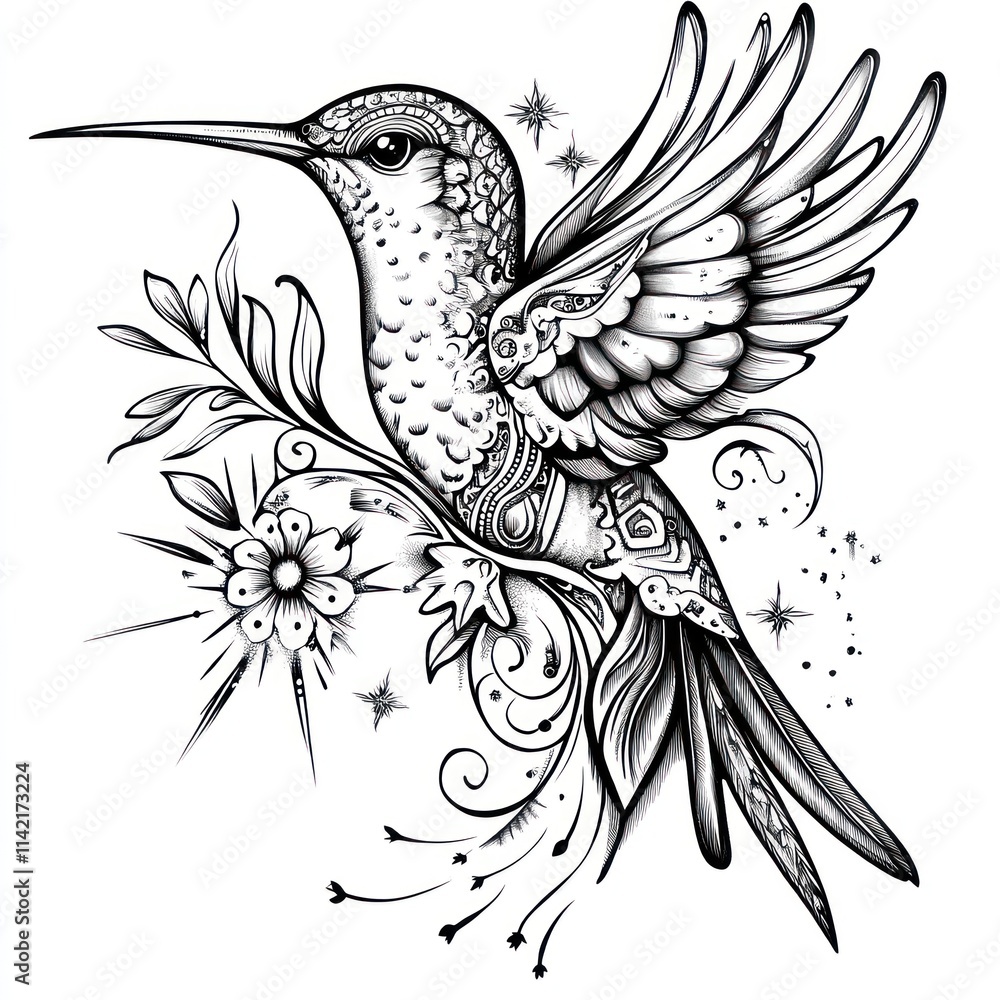 Obraz premium Ornate Hummingbird Design With Floral Accents