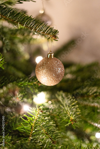 Christmas tree decorated with colorful balls	