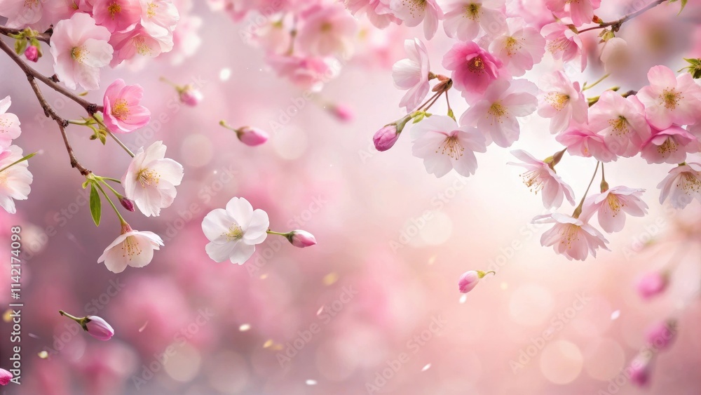 Soft pink sakura petals gently falling against a gentle background Soft pink sakura petals gently falling against a gentle background