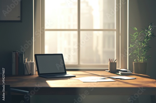 Wallpaper Mural Cozy Home Office with Sunlit Window and Minimalist Desk Setup Torontodigital.ca