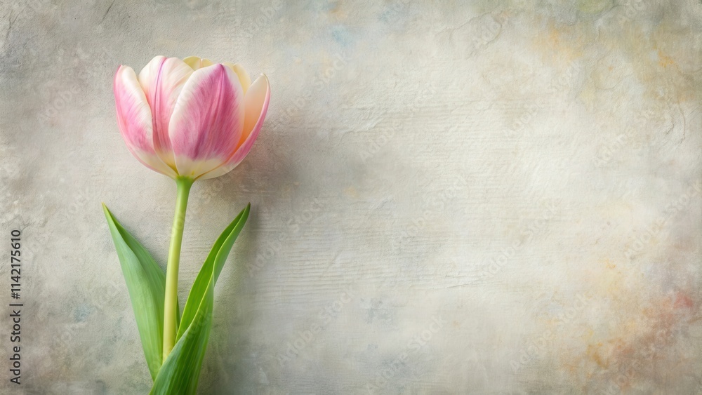 A delicate tulip blooms in a soft pastel hue against a textured white paper background, beautiful flowers, floral pattern A delicate tulip blooms in a soft pastel hue against a textured white paper background, beautiful flowers, floral pattern