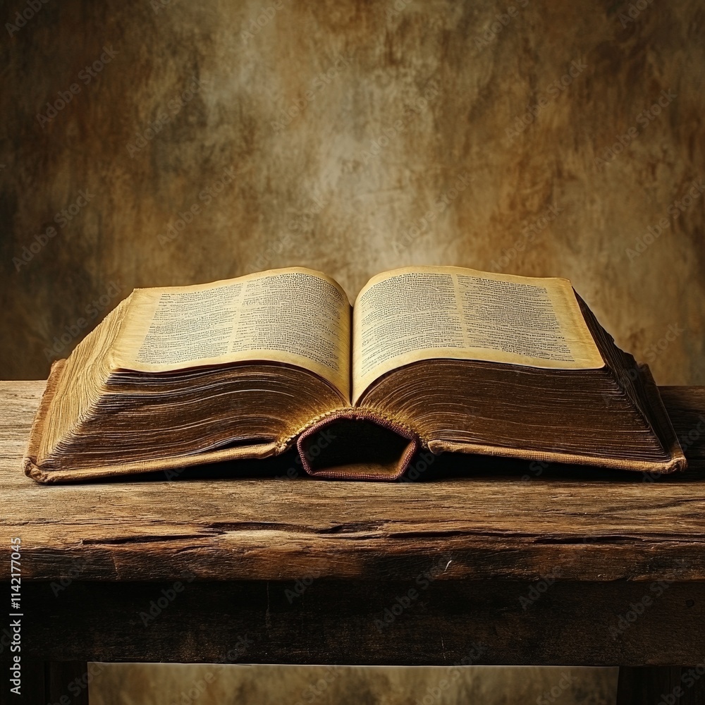 Obraz premium Open Book on Wooden Table in a Cozy Library Setting