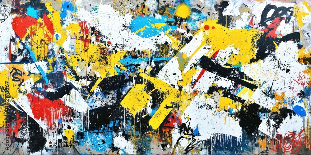 Fototapeta premium Painting with splatters of paint in various colors