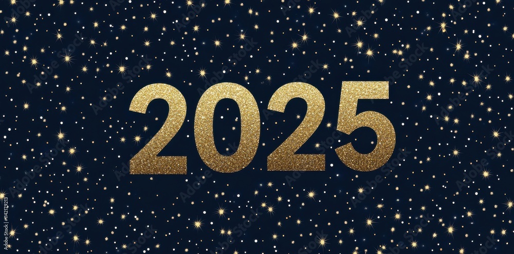 Fototapeta premium Happy new 2025 year background with golden elements. Holiday winter greeting banner