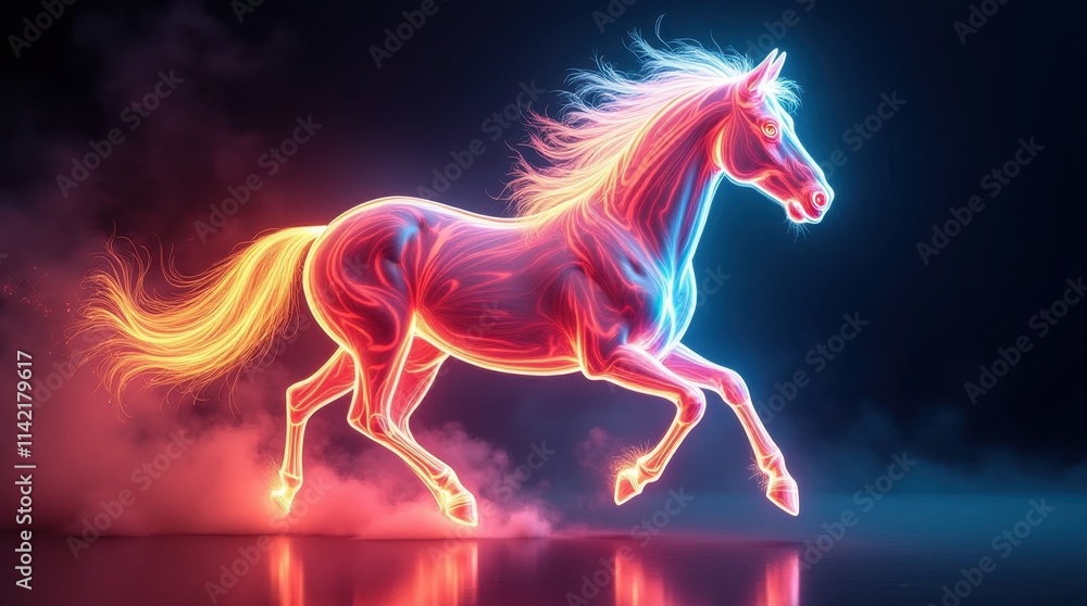 Dynamic Horse Galloping in a Light Paint Style Dynamic Horse Galloping in a Light Paint Style