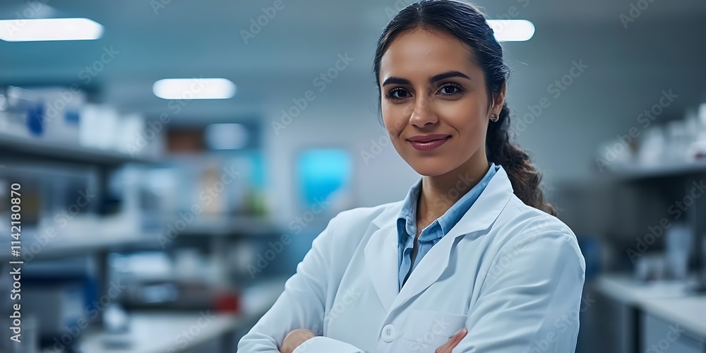 AI researcher standing confidently in a lab setting with a professional demeanor AI researcher standing confidently in a lab setting with a professional demeanor