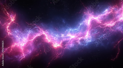 Abstract pink and blue energy streaks in space.