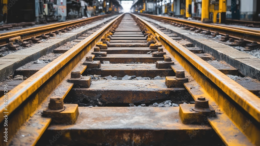 Close-Up View of Train Tracks Leading into Distant Horizon Close-Up View of Train Tracks Leading into Distant Horizon