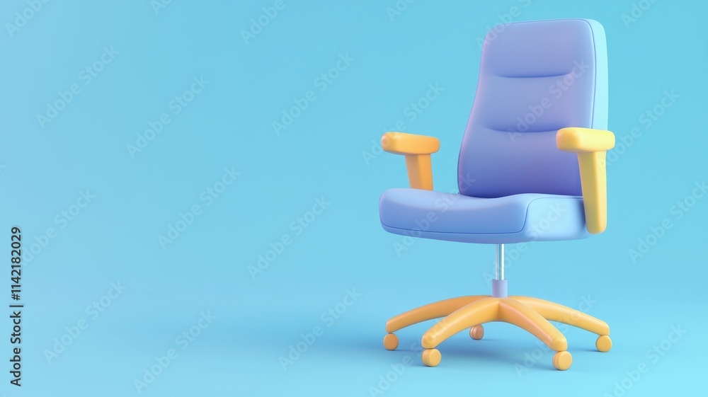 Comfortable office chair with a vibrant design on a blue background. Comfortable office chair with a vibrant design on a blue background.