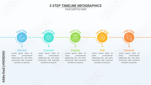 5 Steps Infographic Timeline with Editable Text on a 16:9 Layout for Business Presentation, Poster, Banner and Booklet.