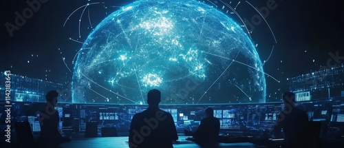Global cyber operations overview command center digital mapping high-tech environment perspective on connectivity
