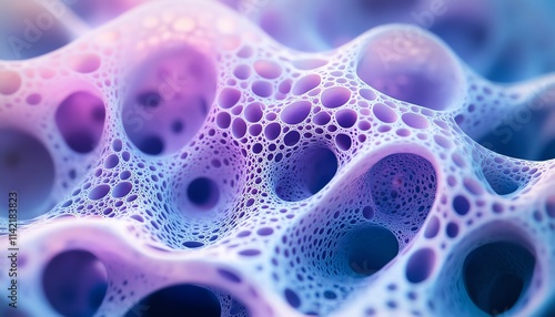 Closeup of a generative AIrendered fluid sculpture, with intertwining organic patterns in soft blue and purple tones, exuding a futuristic and surreal atmosphere photo