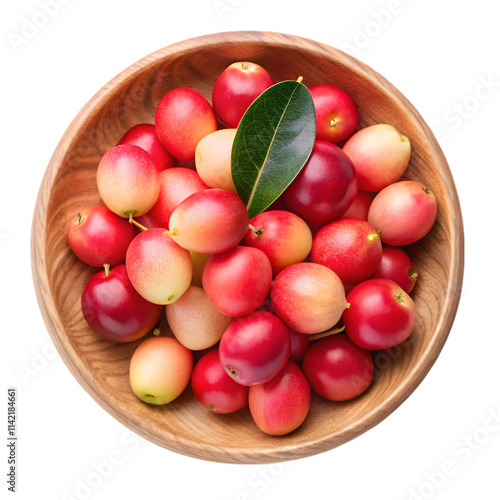 wooden bowl karonda fruits top view isolated on transparent background photo